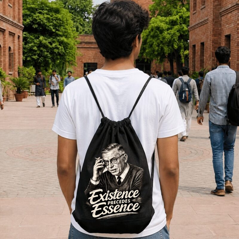 Existence Precedes Essence — Existential Freedom Drawstring Bag