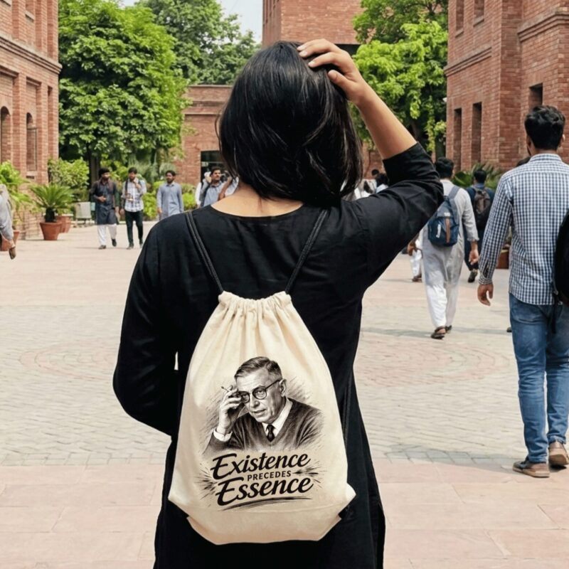 Existence Precedes Essence — Existential Freedom Drawstring Bag