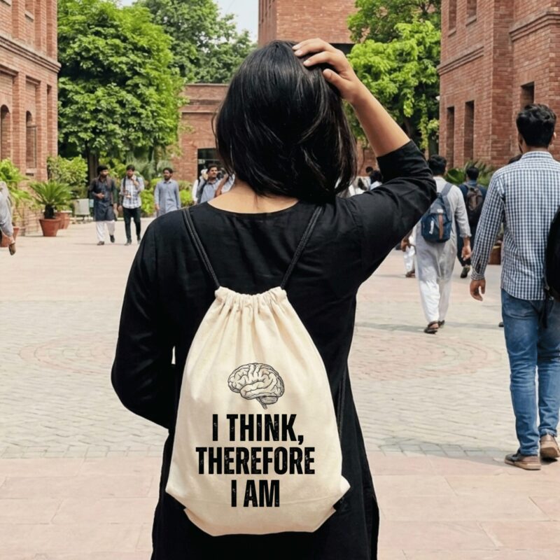 I Think, Therefore I Am — Conscious Existence Drawstring Bag